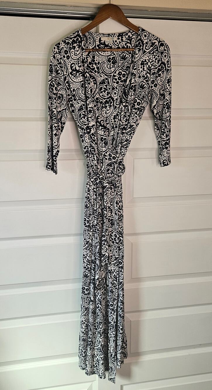 Boden Paisley Print Wrap Maxi Dress Black White Petite size 8P